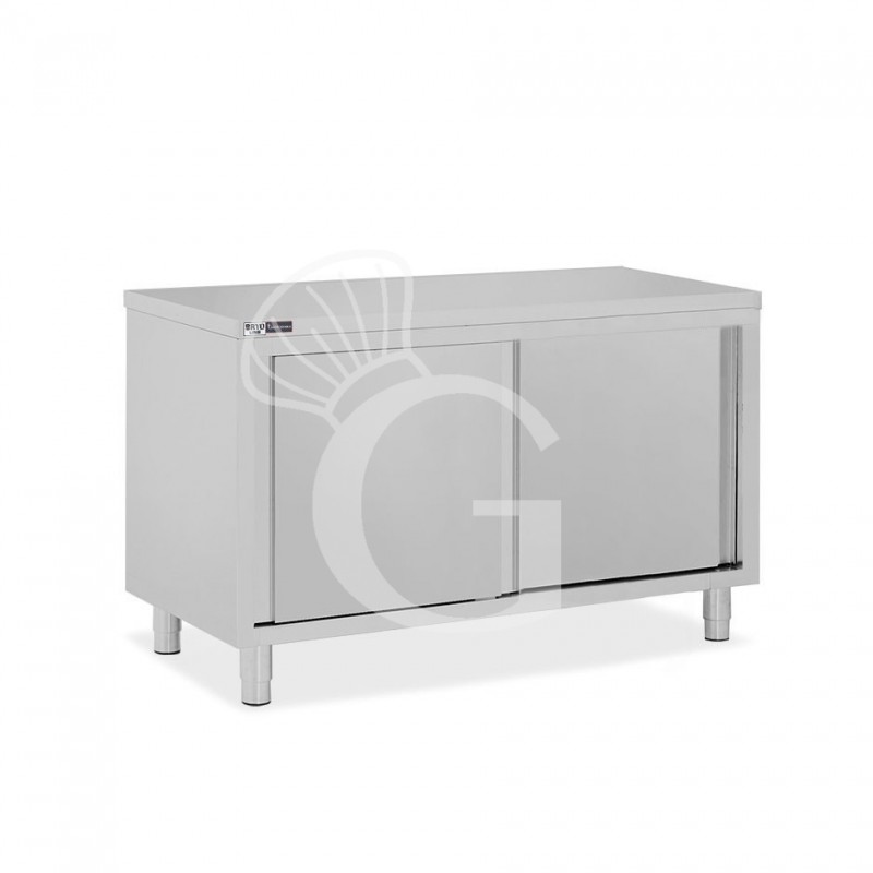 Schranktisch / Arbeitsschrank, Edelstahl, 2 Schiebetüren, B 1400 mm x T 700 mm x H 850 mm