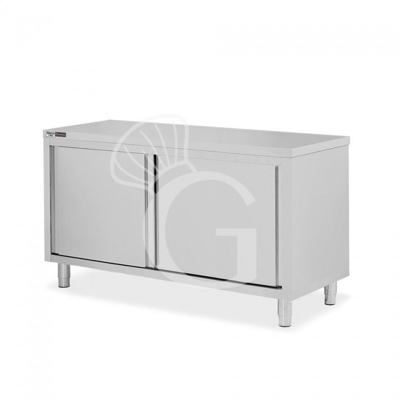 Schranktisch / Arbeitsschrank, Edelstahl, 2 Schiebetüren, B 1600 mm x T 700 mm x H 850 mm