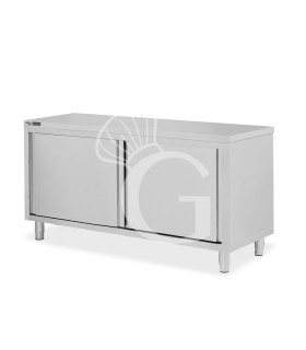 Schranktisch / Arbeitsschrank, Edelstahl, 2 Schiebetüren, B 1800 mm x T 600 mm x H 850 mm