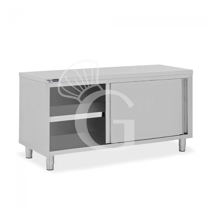 Schranktisch / Arbeitsschrank, Edelstahl, 2 Schiebetüren, B 1700 mm x T 600 mm x H 850 mm