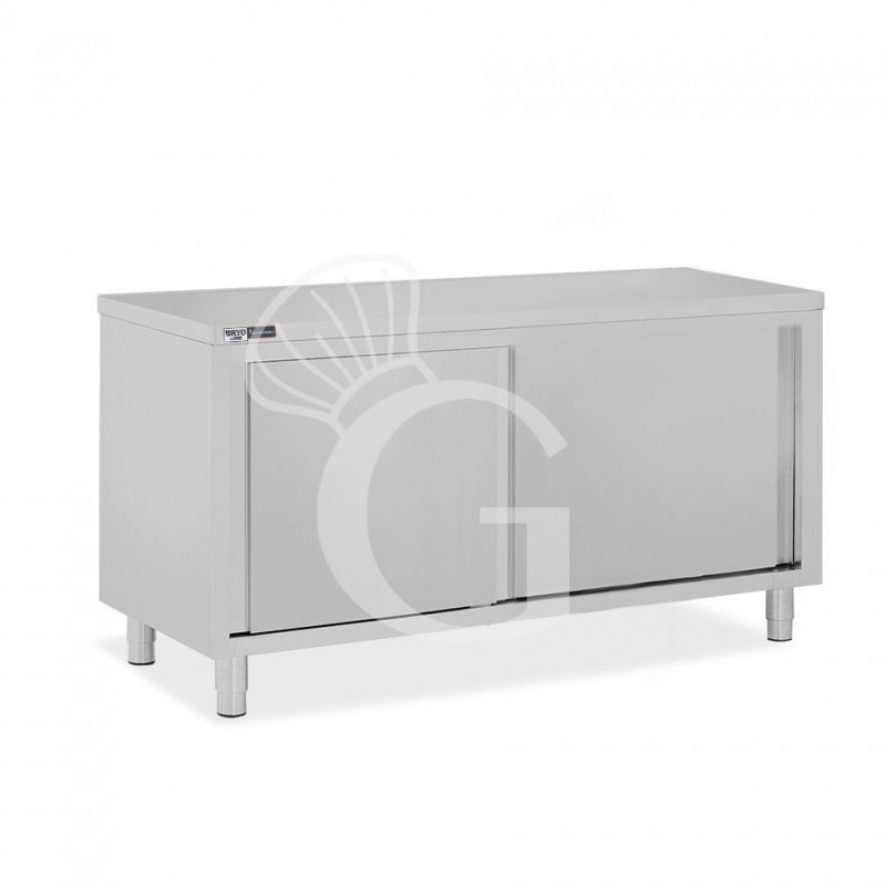 Schranktisch / Arbeitsschrank, Edelstahl, 2 Schiebetüren, B 1700 mm x T 600 mm x H 850 mm