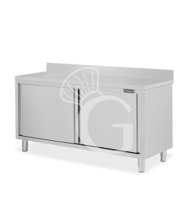Schranktisch aus Edelstahl 2 Schiebetüren Aufsatz B 1800 mm x T 700 mm x H 950 mm