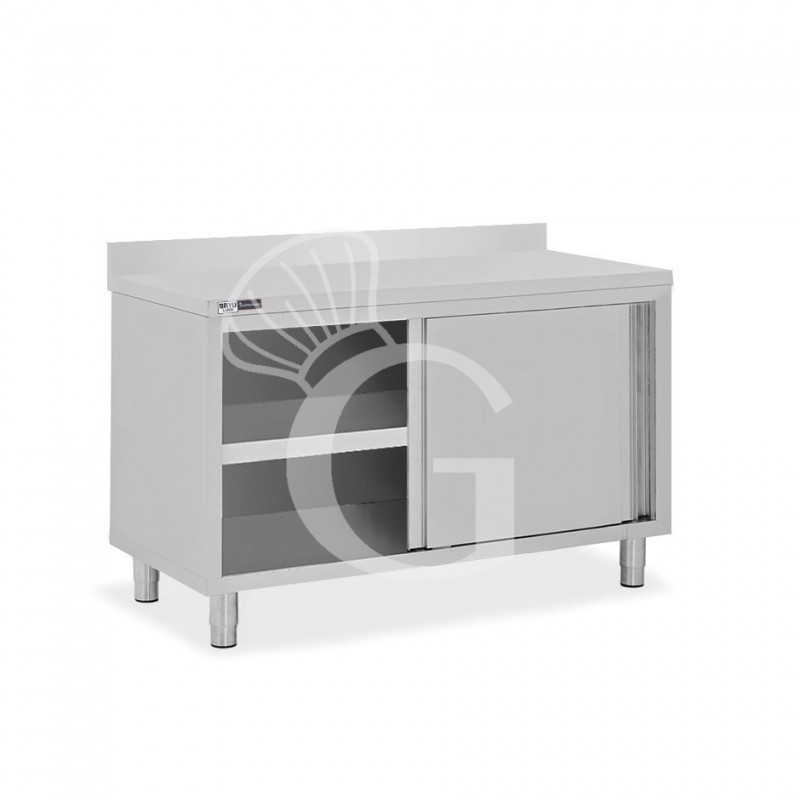 Schranktisch / Arbeitsschrank, 2 Schiebetüren, Aufkantung, B 1400 mm x T 800 mm x H 950 mm