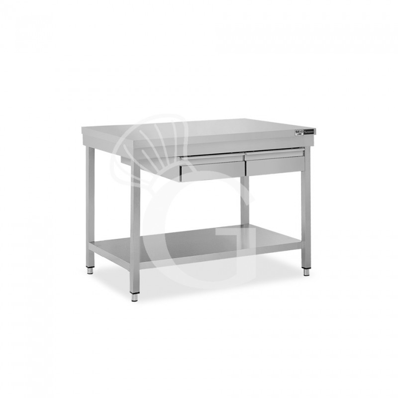 Edelstahltisch, Grundboden, 2 Schubladen, B 1100 mm X T 600 mm X H 865mm
