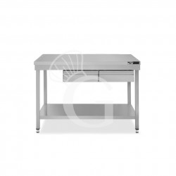 Edelstahltisch, Grundboden, 2 Schubladen, B 1300 mm X T 600 mm X H 865mm