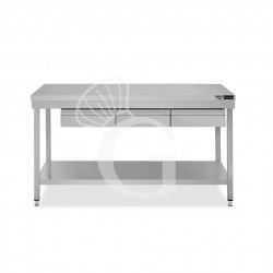 Edelstahltisch, Grundboden, 3 Schubladen, B 1400 mm X T 700 mm X H 865 mm
