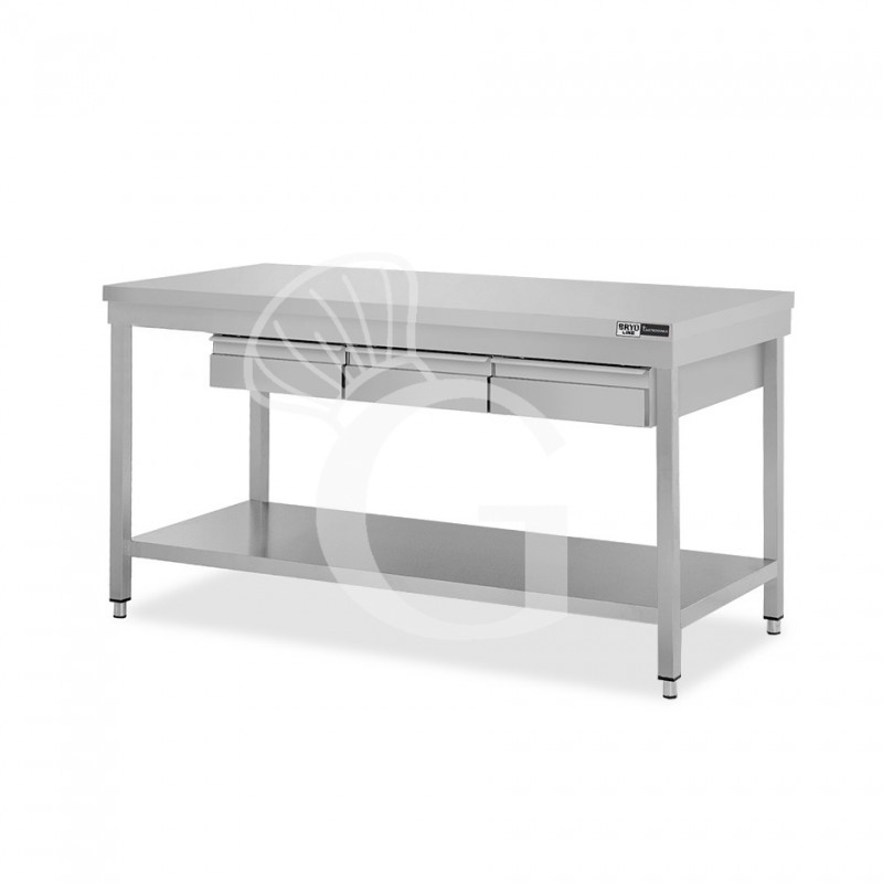 Edelstahltisch, Grundboden, 3 Schubladen, B 1700 mm X T 600 mm X H 865mm