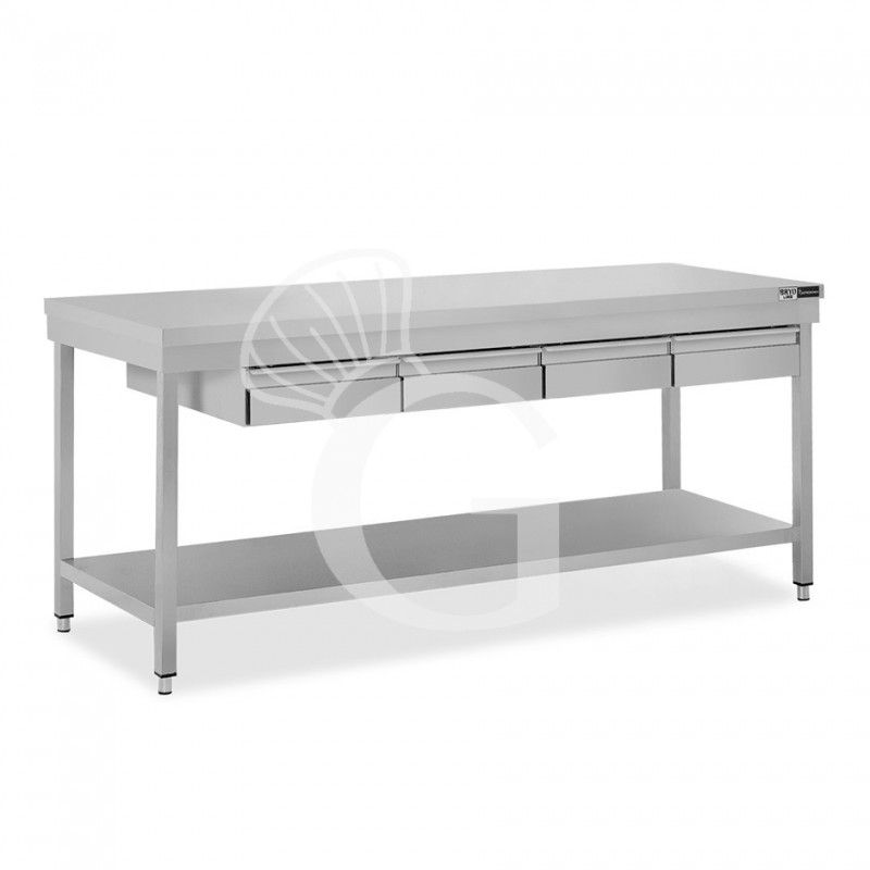 Edelstahltisch, Grundboden, 4 Schubladen, B 1800 mm X T 600 mm X H 865 mm