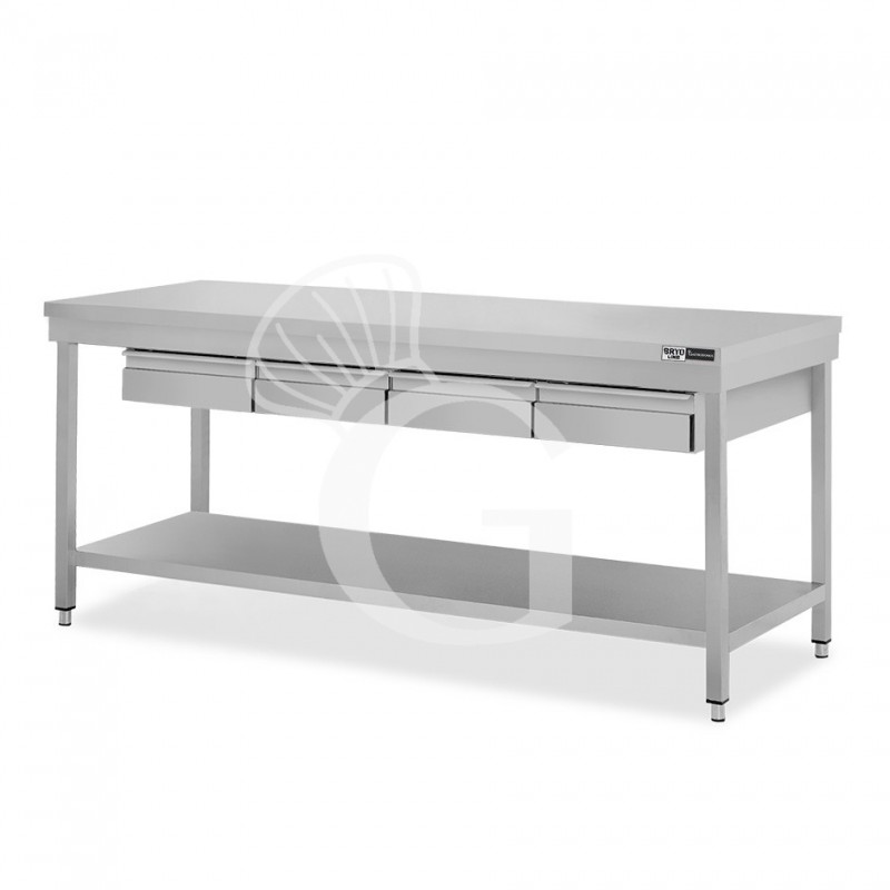 Edelstahltisch, Grundboden, 4 Schubladen, B 1800 mm X T 600 mm X H 865 mm