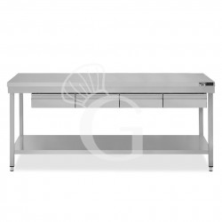 Edelstahltisch, Grundboden, 4 Schubladen, B 1900 mm X T 600 mm X H 865 mm