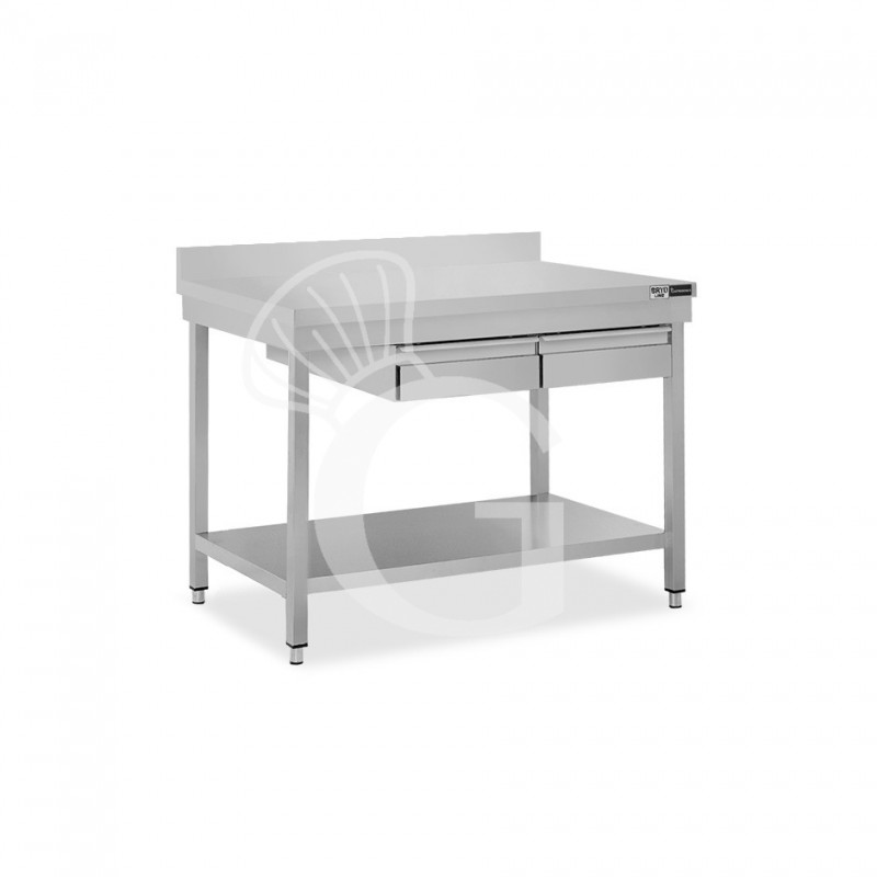 Edelstahltisch, Grundboden, Aufkantung, 2 Schubladen, B 1100 mm X T 600 mm X H 965 mm
