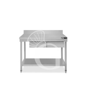 Edelstahltisch, Grundboden, Aufkantung, 2 Schubladen, B 1100 mm X T 600 mm X H 965 mm