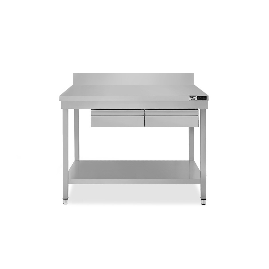 Edelstahltisch, Grundboden, Aufkantung, 2 Schubladen, B 1100 mm X T 600 mm X H 965 mm