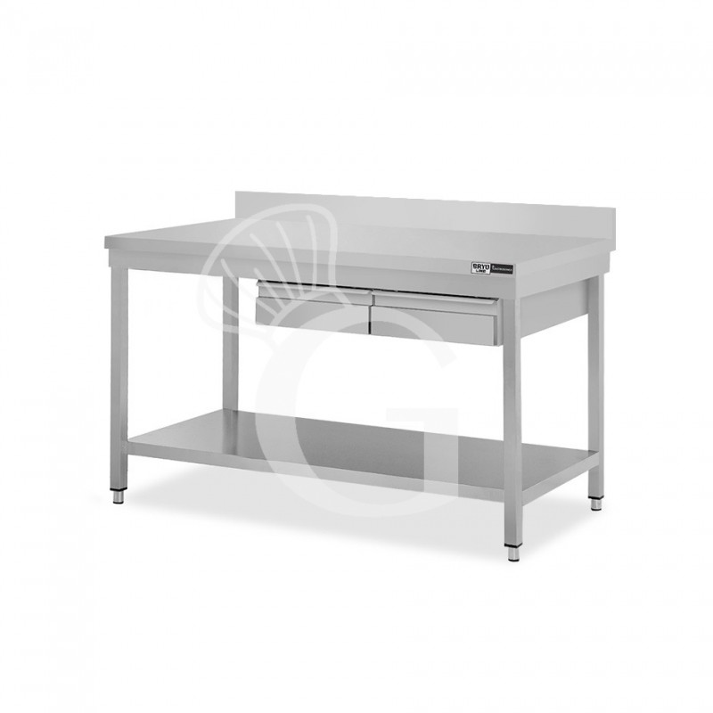 Edelstahltisch, Grundboden, Aufkantung, 2 Schubladen, B 1300 mm X T 600 mm X H 965 mm