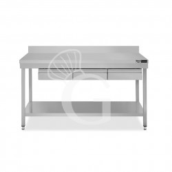 Edelstahltisch, Grundboden, Aufkantung, 3 Schubladen, B 1500 mm X T 700 mm X H 965 mm