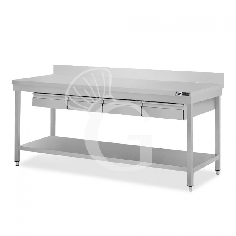 Edelstahltisch, Grundboden, Aufkantung, 4 Schubladen, B 1900 mm X T 700 mm X H 965 mm