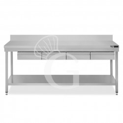 Edelstahltisch, Grundboden, Aufkantung, 4 Schubladen, B 1900 mm X T 700 mm X H 965 mm