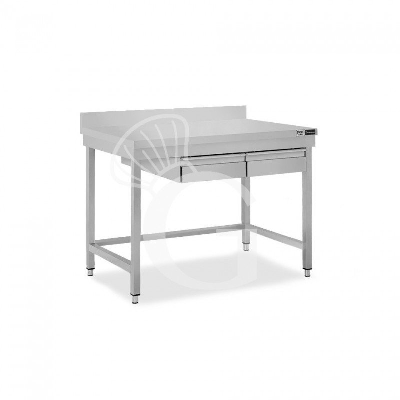 Edelstahltisch, 2 Schubladen, Aufkantung, B 1100 mm X T 700 mm X H 965 mm