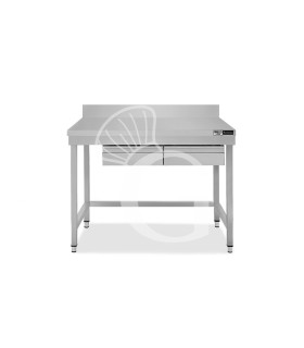 Edelstahltisch, 2 Schubladen, Aufkantung, B 1100 mm X T 700 mm X H 965 mm