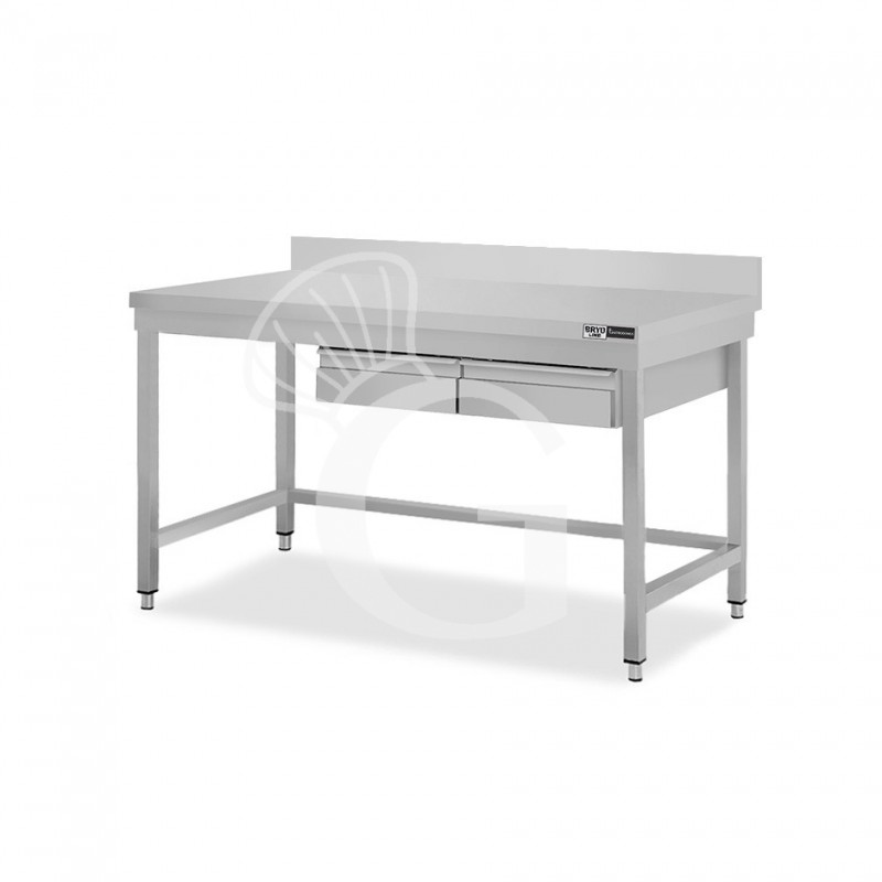 Edelstahltisch, 2 Schubladen, Aufkantung, B 1300 mm X T 700 mm X H 965 mm