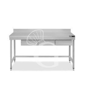 Edelstahltisch, 3 Schubladen, Aufkantung, B 1600 mm X T 600 mm X H 965 mm