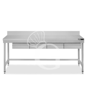 Edelstahltisch, 4 Schubladen, Aufkantung, B 2000 mm X T 600 mm X H 965 mm