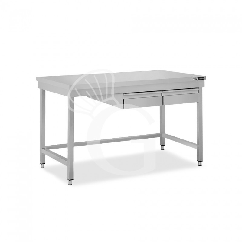 Edelstahltisch, 2 Schubladen, B 1300 mm X T 700 mm X H 865 mm
