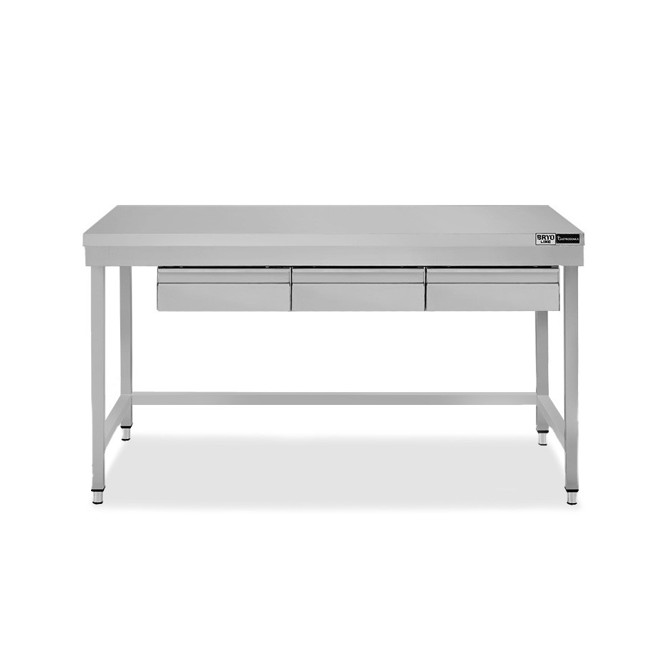 Edelstahltisch, 3 Schubladen, B 1400 mm X T 600 mm X H 865 mm