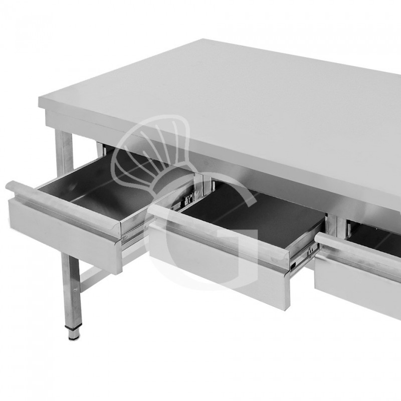 Edelstahltisch, 3 Schubladen, B 1400 mm X T 700 mm X H 865 mm