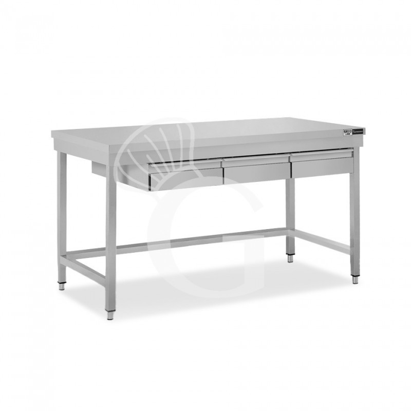 Edelstahltisch, 3 Schubladen, B 1400 mm X T 700 mm X H 865 mm