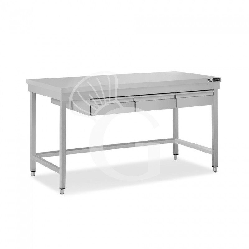 Edelstahltisch, 3 Schubladen, B 1600 mm X T 600 mm X H 865 mm