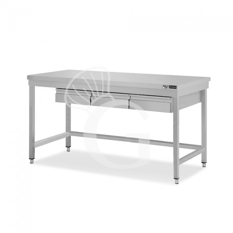 Edelstahltisch, 3 Schubladen, B 1600 mm X T 700 mm X H 865 mm