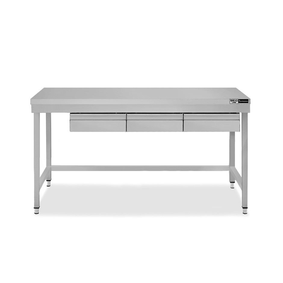 Edelstahltisch, 3 Schubladen, B 1600 mm X T 700 mm X H 865 mm
