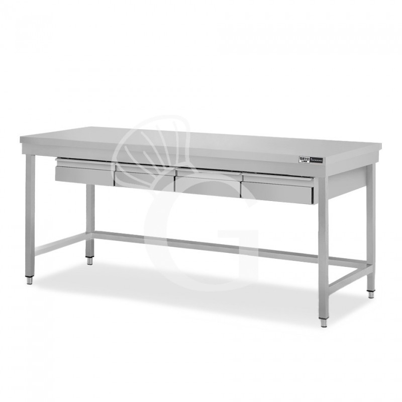 Edelstahltisch, 4 Schubladen, B 1900 mm X T 600 mm X H 865 mm