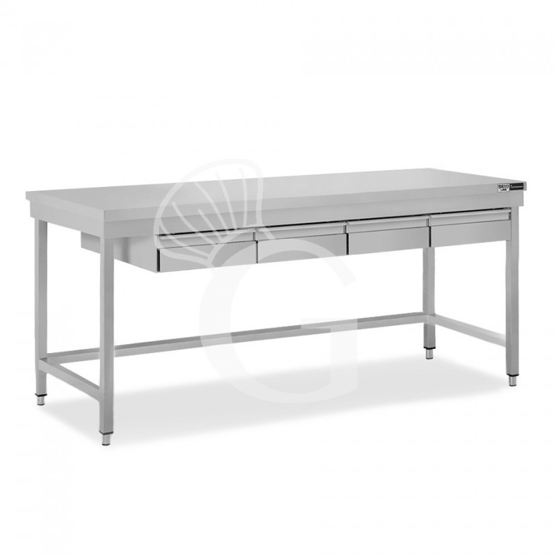 Edelstahltisch, 4 Schubladen, B 1900 mm X T 600 mm X H 865 mm