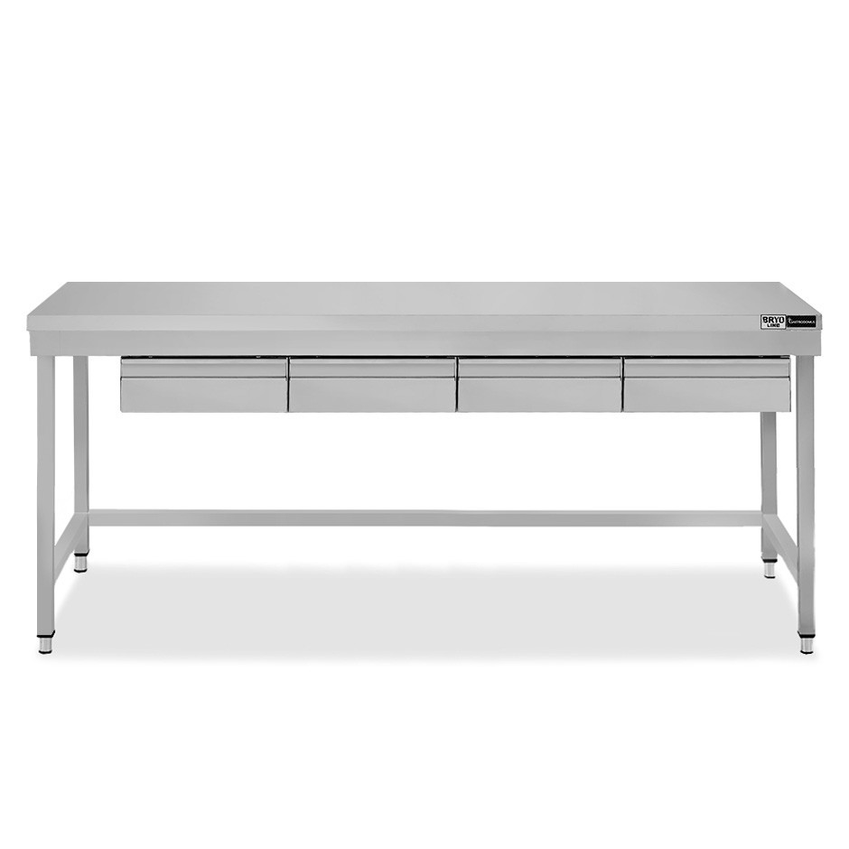 Edelstahltisch, 4 Schubladen, B 1800 mm X T 700 mm X H 865 mm