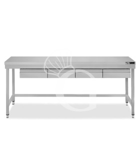 Edelstahltisch, 4 Schubladen, B 2000 mm X T 700 mm X H 865 mm