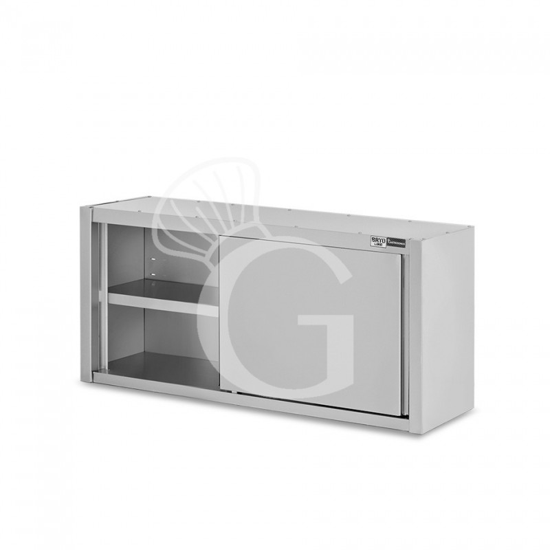 Wandhängeschrank, Edelstahl, Schiebetüren, 1 Zwischenboden, B 1500 x T 400 x H 650 mm