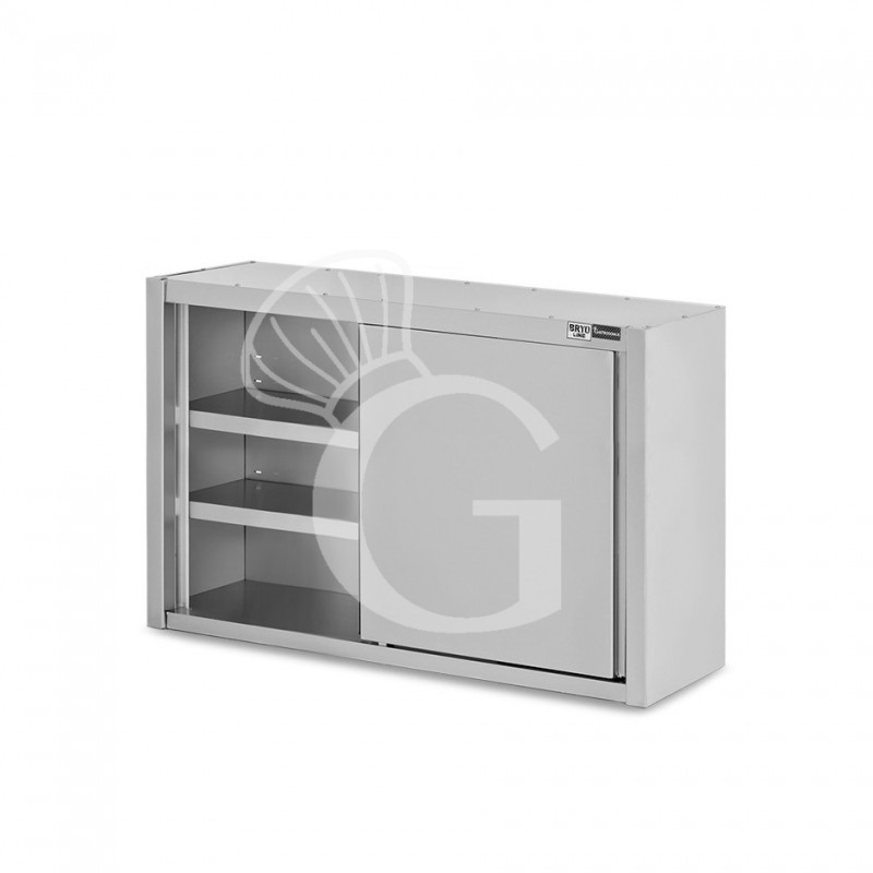 Wandhängeschrank, Edelstahl, Schiebetüren, 2 Regalböden, B 1000 x T 400 x H 1000 mm