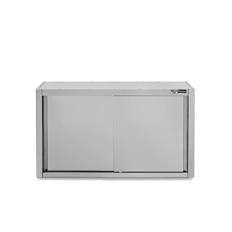 Wandhängeschrank, Edelstahl, Schiebetüren, 2 Regalböden, B 1200 x T 400 x H 1000 mm