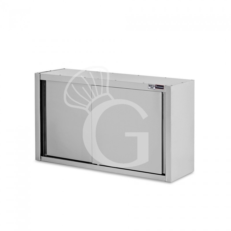 Wandhängeschrank, Edelstahl, Schiebetüren, 2 Regalböden, B 1300 x T 400 x H 1000 mm