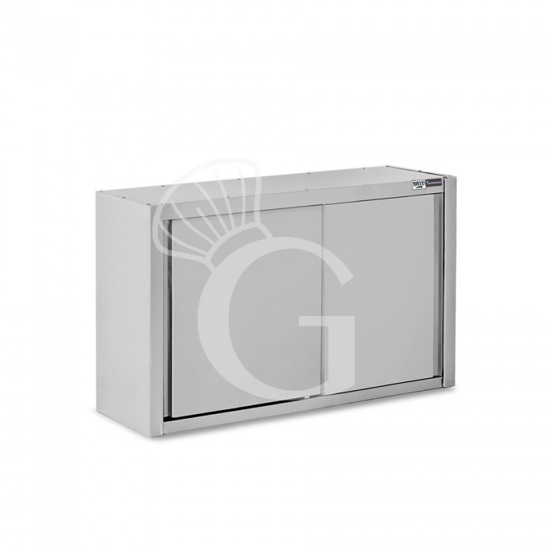 Wandhängeschrank, Edelstahl, Schiebetüren, 2 Regalböden, B 1300 x T 400 x H 1000 mm