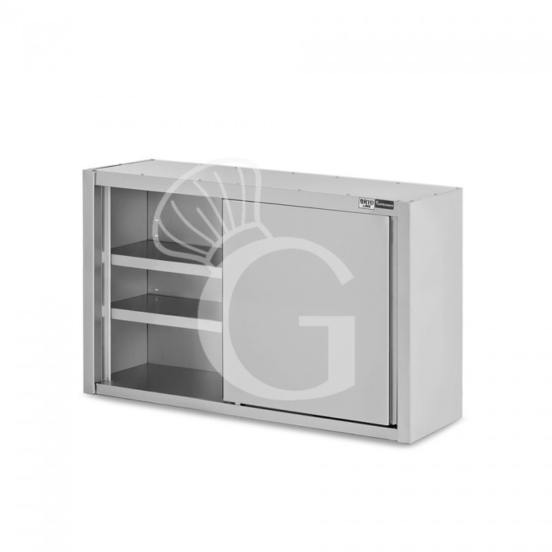 Wandhängeschrank, Edelstahl, Schiebetüren, 2 Regalböden, B 1300 x T 400 x H 1000 mm