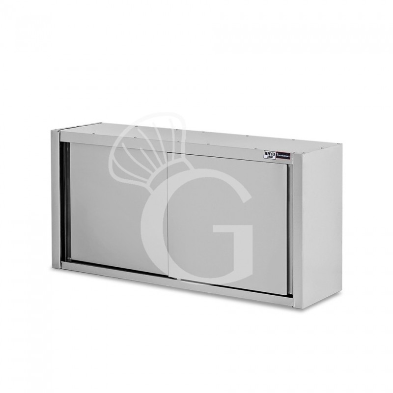 Wandhängeschrank, Edelstahl, Schiebetüren, 2 Regalböden, B 1400 x T 400 x H 1000 mm