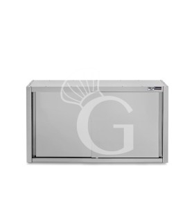 Wandhängeschrank, Edelstahl, Schiebetüren, 2 Regalböden, B 1400 x T 400 x H 1000 mm