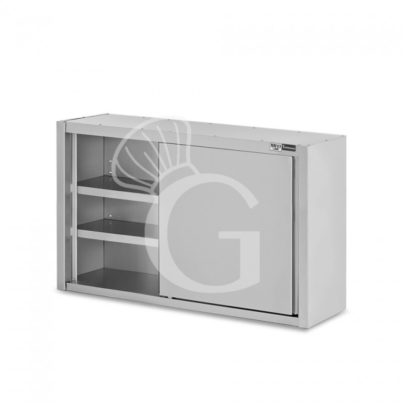 Wandhängeschrank, Edelstahl, Schiebetüren, 2 Regalböden, B 1400 x T 400 x H 1000 mm