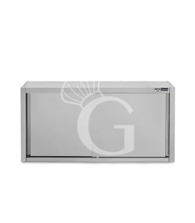 Wandhängeschrank, Edelstahl, Schiebetüren, 2 Regalböden, B 1600 x T 400 x H 1000 mm