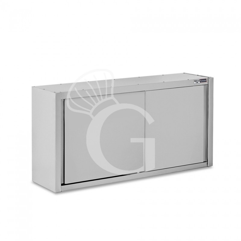 Wandhängeschrank, Edelstahl, Schiebetüren, 2 Regalböden, B 1600 x T 400 x H 1000 mm