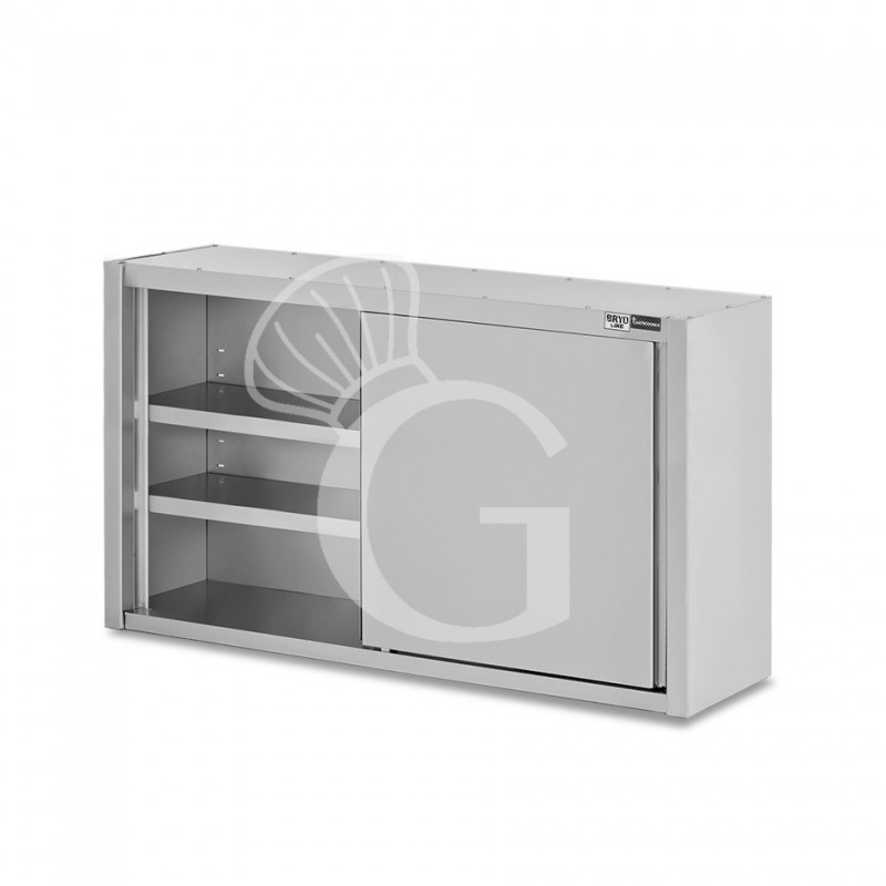 Wandhängeschrank, Edelstahl, Schiebetüren, 2 Regalböden, B 1600 x T 400 x H 1000 mm