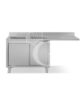 Spülmaschinen Spülschrank, Edelstahl, 2 Becken, Abtropffläche rechts, Schiebetüren, B 2000 mm x T 600 mm x H 950 mm
